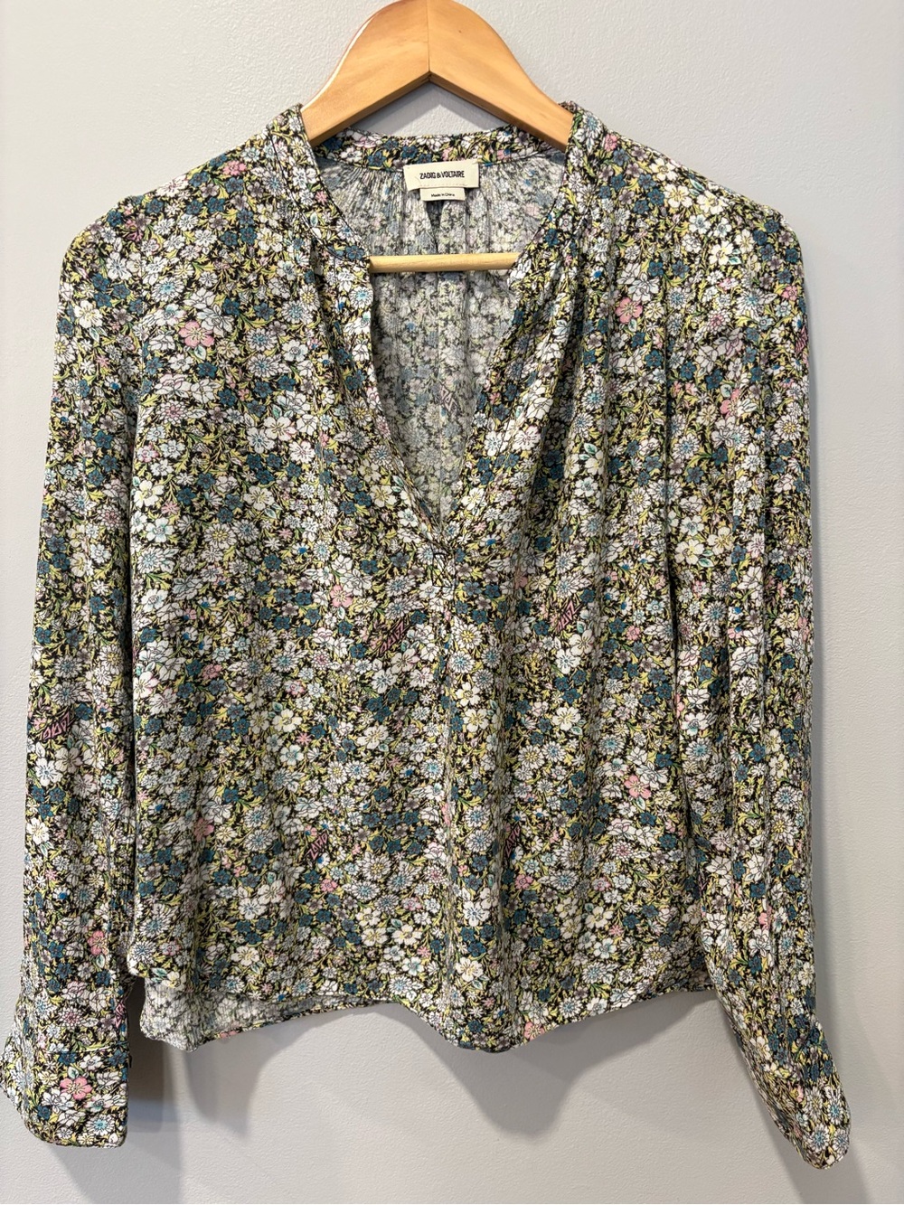 Zadig & Voltaire Floral V-Neck Long Sleeve Blouse - Green Multi